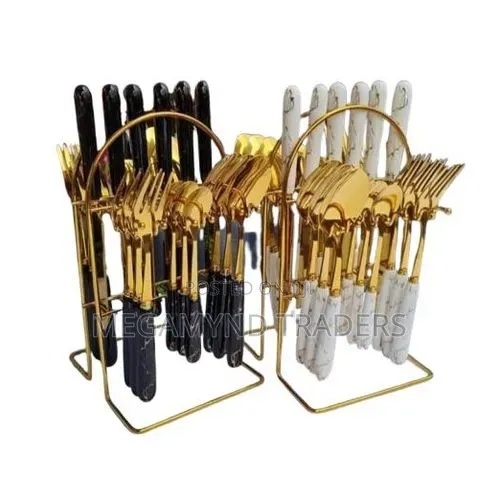 24pc Heavy Marble Cutlery Set / Golden Cutlery Set
