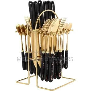 24pc Heavy Marble Cutlery Set / Golden Cutlery Set