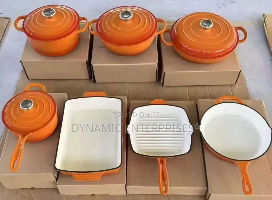 11pcs Cast Iron Cookware
high Quality Enamel 
Colour:Orange