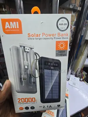 AMI AM-26 Solar Power Bank With LED Display USB Cables