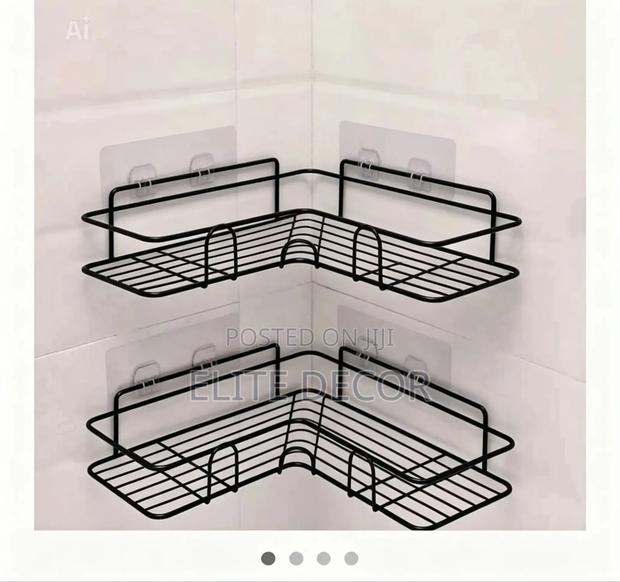 Bathroom Kitchen Corner Storage Shelf Rack –No-Drill Iron Organizer - thumbnail 2