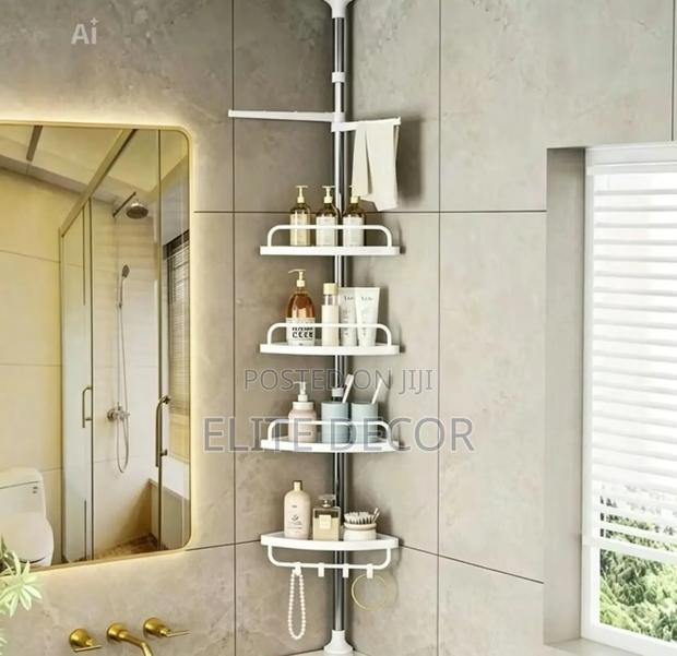 4-Tier Adjustable Telescopic Corner Shelf Organizer – Stainless Steel