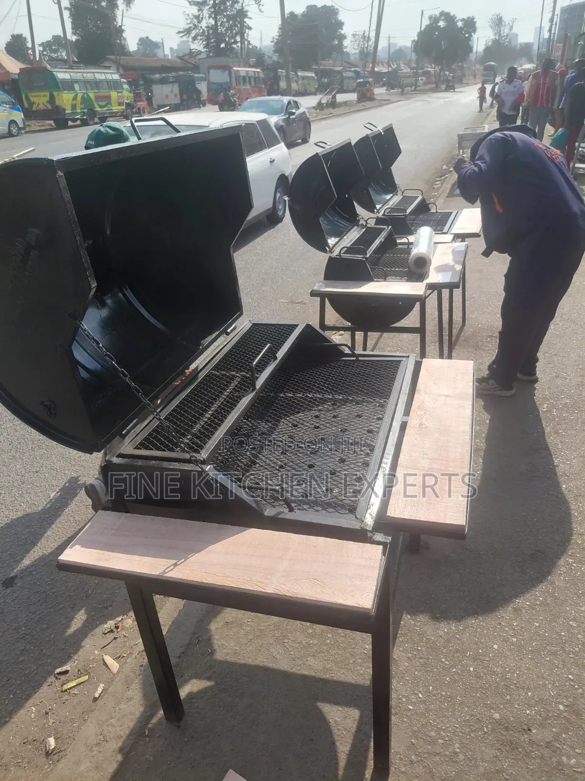Barbeque Grill With Wooden Sides.
