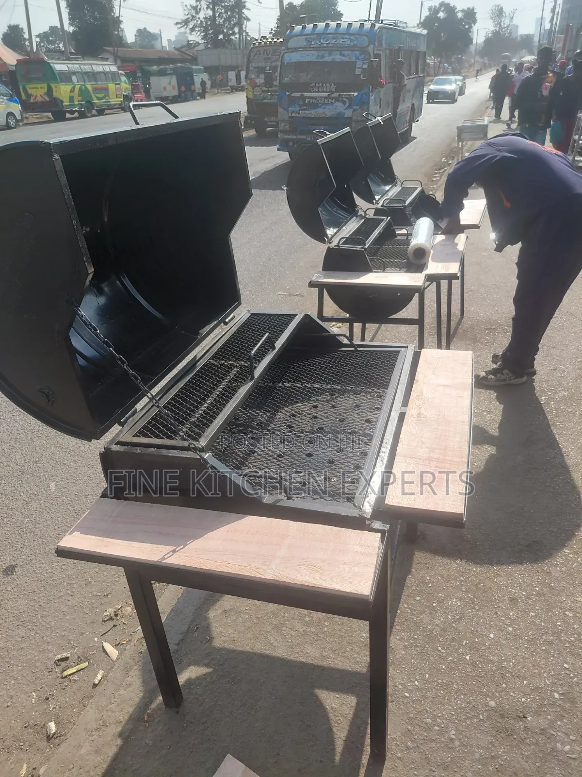 Barbeque Grill With Wooden Sides.