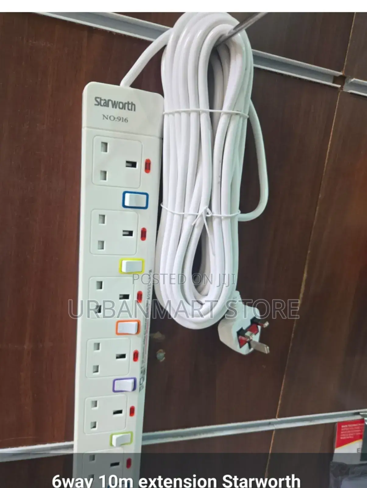 Starworth 6 Way 10M Electric Extension Cable With Surge Protection