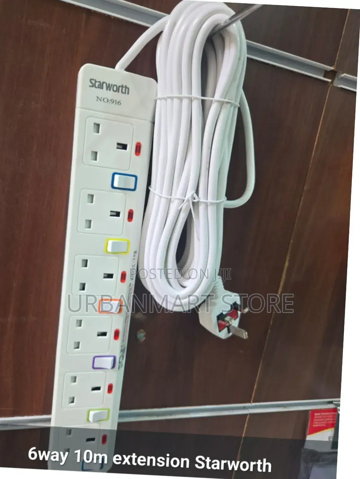 Starworth 6 Way 10M Electric Extension Cable With Surge Protection