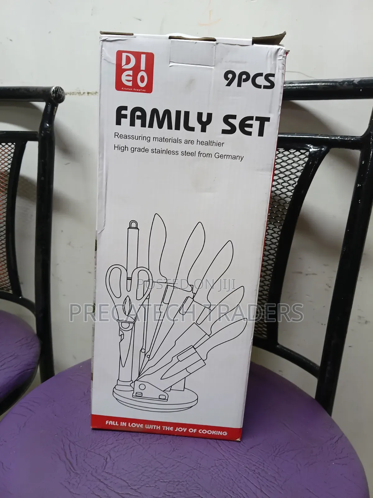 Marble Handle 9PCS Kitchen Knife Set With Rotating Stand