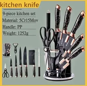 Marble Handle 9PCS Kitchen Knife Set With Rotating Stand