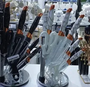 9pcs Knife Set Stainless Steel Marble Handle Knife Set With Holder