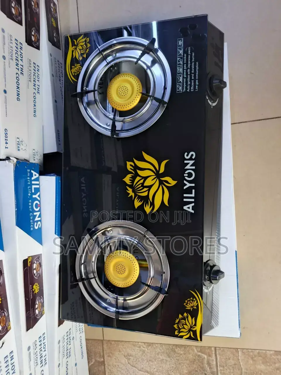AILYONS Double Burner Gas Stove – Durable Glass Top for Home Kitchen