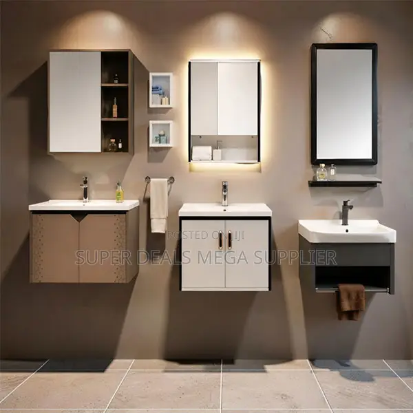 Premium Wall Mounted Bathroom Vanity Sink Cabinet With Mirror Set