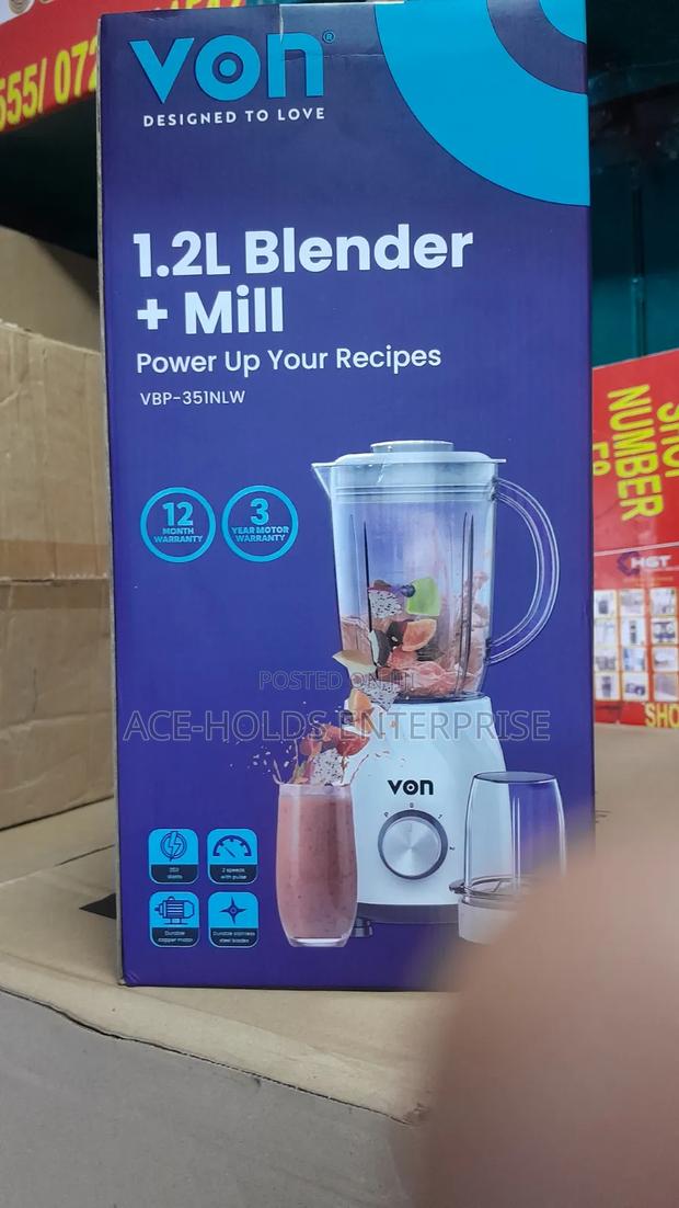 Von 2 in 1 Blender/ Grinder 500Watts - 1.2 Litres Capacity