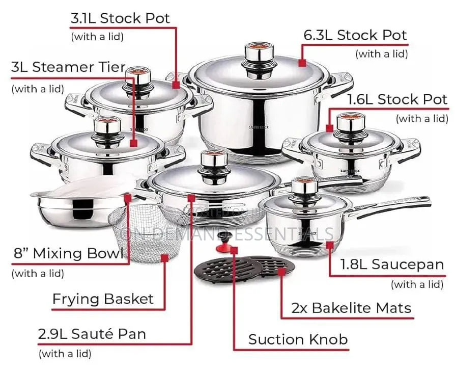 19pc Zurich Stainless Steel Sufuria