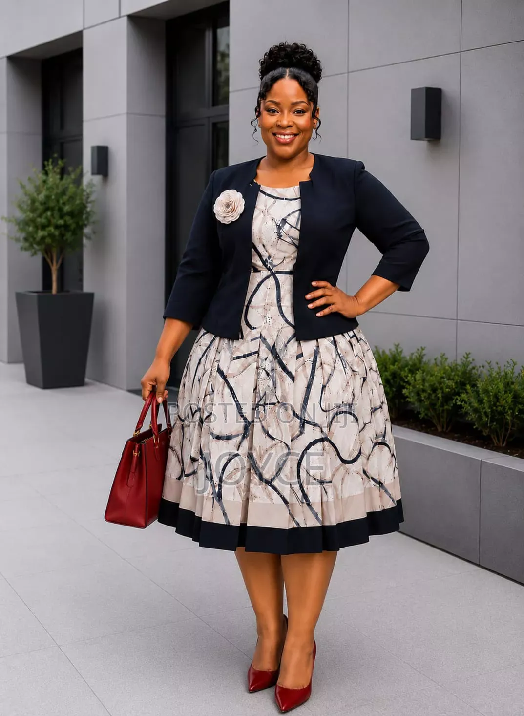 Box Plit Dress With a Plain Coat