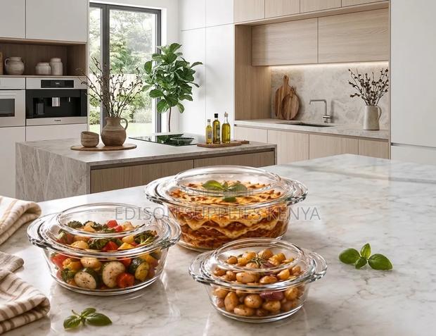 3Pc Glass Casserole Set –Microwave Safe ,Bake, Serve, and Store