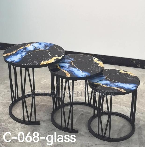 3 in 1 Executive (Glass Effect) Coffee Table - Black Stands