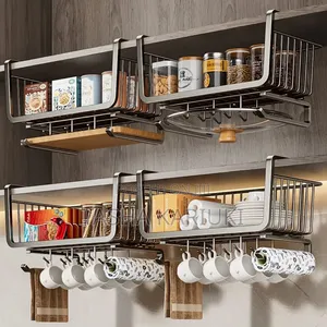 *4 in 1 Metallic Under Shelf Rack With Hooks*_ Black