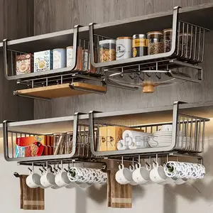 *4 in 1 Metallic Under Shelf Rack With Hooks*_ Black