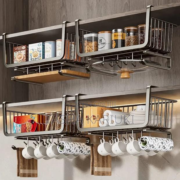 *4 in 1 Metallic Under Shelf Rack With Hooks*_ Black