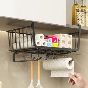 *4 in 1 Metallic Under Shelf Rack With Hooks*_ Black