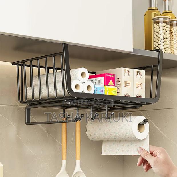 *4 in 1 Metallic Under Shelf Rack With Hooks*_ Black - thumbnail 2