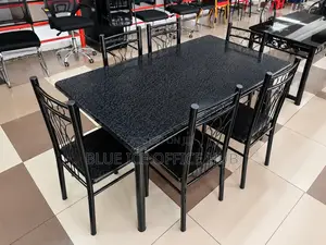 6-Seater Wooden Black Dining Table Set