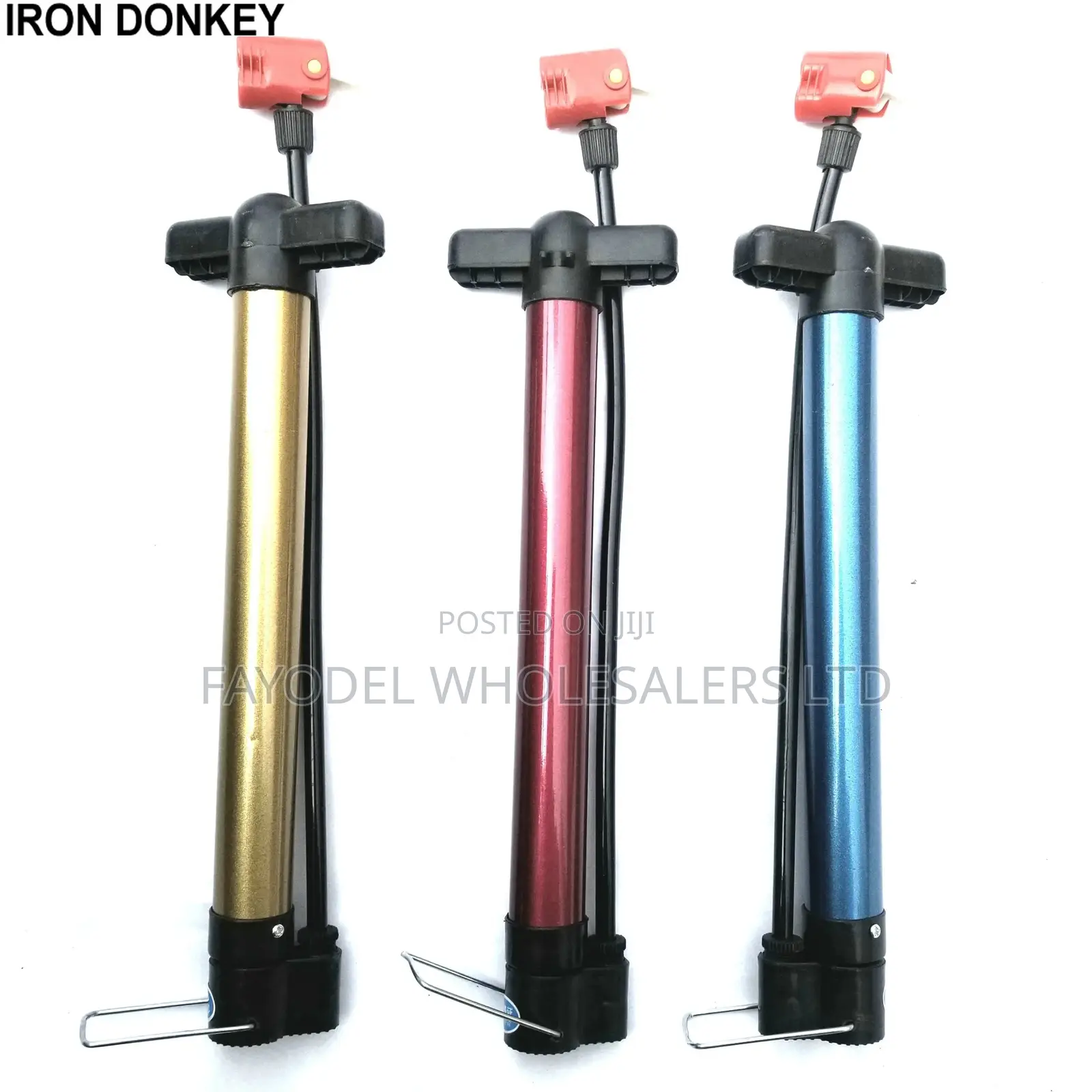 Heavy-Duty Iron Donkey Bicycle Tyre Pump (Gold, Red Blue)