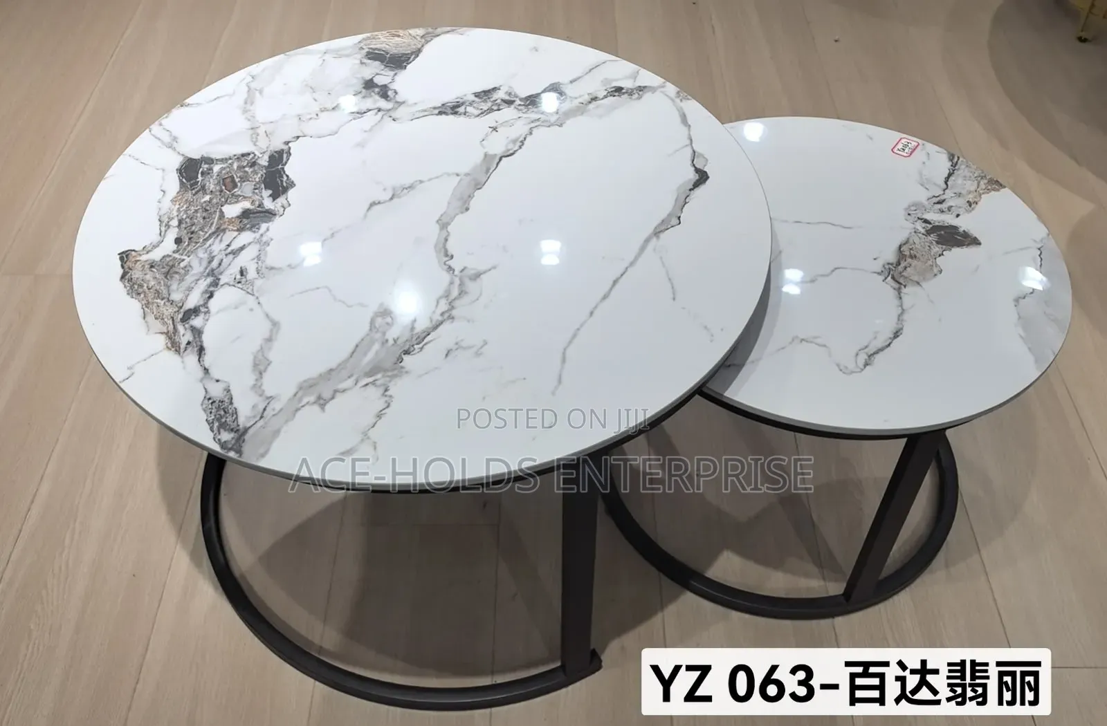 Pure Marble Nesting Coffee Table Black/ Gold Stands Finish