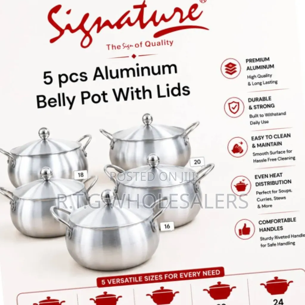 5 Sizes Heavy Duty Aluminum Cooking Pots