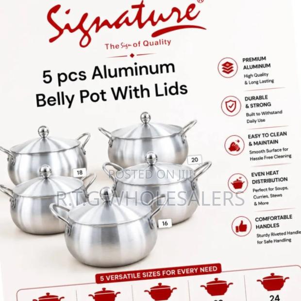 5 Sizes Heavy Duty Aluminum Cooking Pots