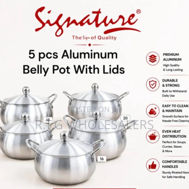 5 Sizes Heavy Duty Aluminum Cooking Pots - thumbnail 2