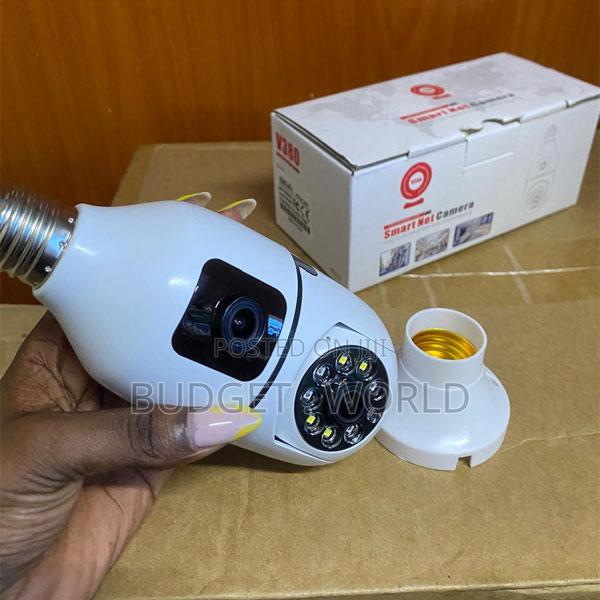 V380 Pro Dual Lens PTZ WiFi Bulb Camera – 360° Smart Indoor CCTV