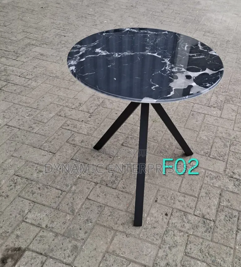Round Black Faux _Marble Glass Coffee Table