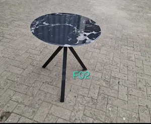 Round Black Faux _Marble Glass Coffee Table