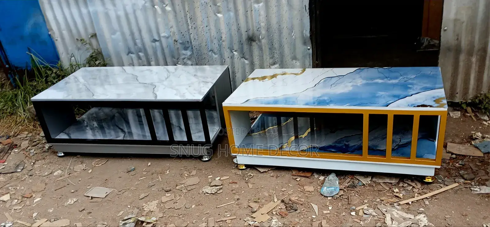 Metal and Marble Top Coffee Table