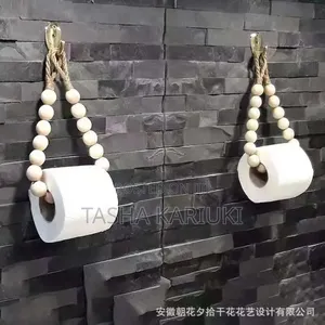 Natural Wood Beaded Toil Paper Holder