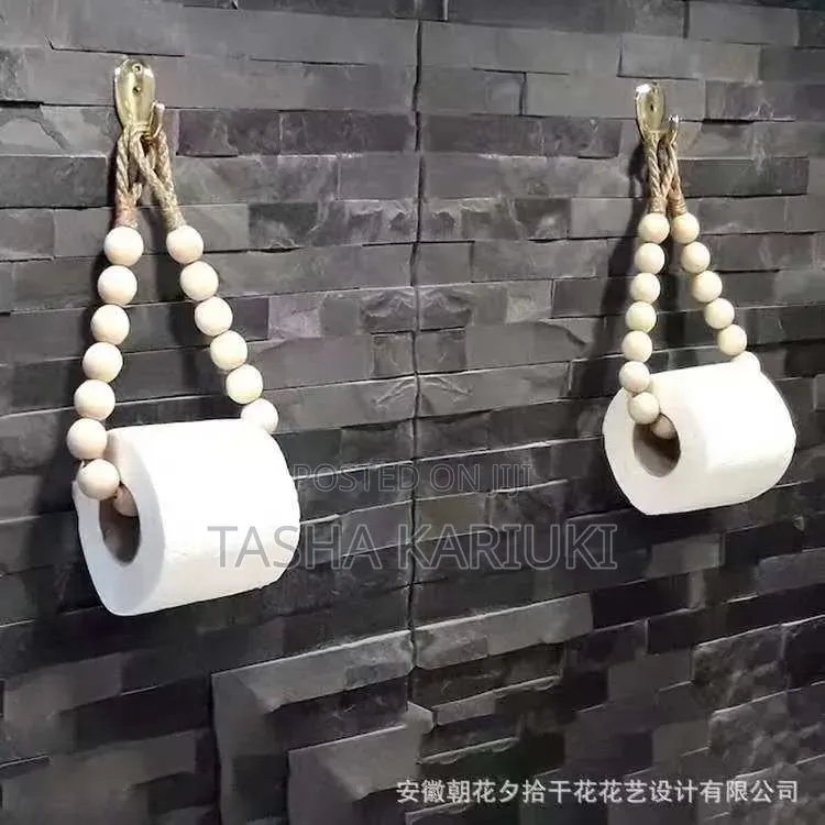Natural Wood Beaded Toil Paper Holder
