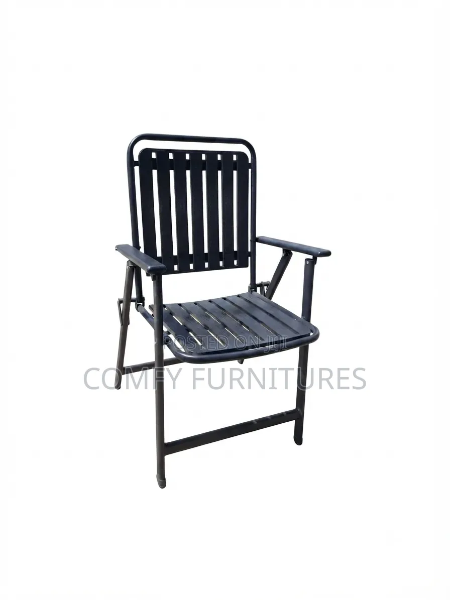 Sleek Black Slatted Folding Chair