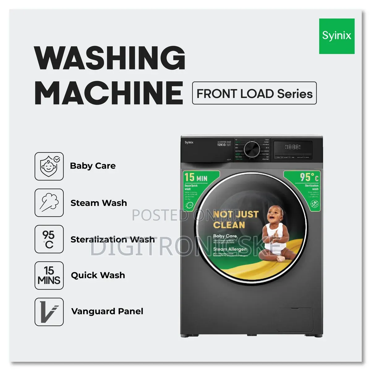 Syinix 12kg Wash and Spin Front Load Washing Machine