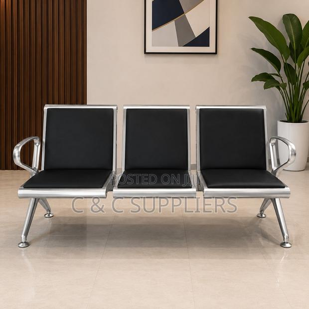 3-Seater Black Padded Waiting Bench