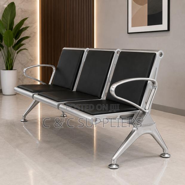 3-Seater Black Padded Waiting Bench - thumbnail 2