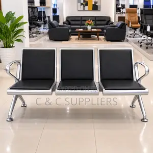 3-Seater Black Padded Waiting Bench