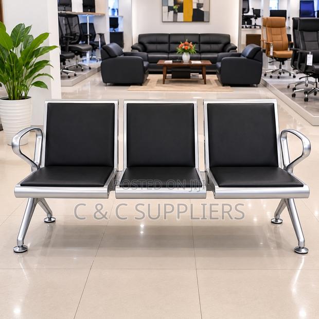 3-Seater Black Padded Waiting Bench - thumbnail 3