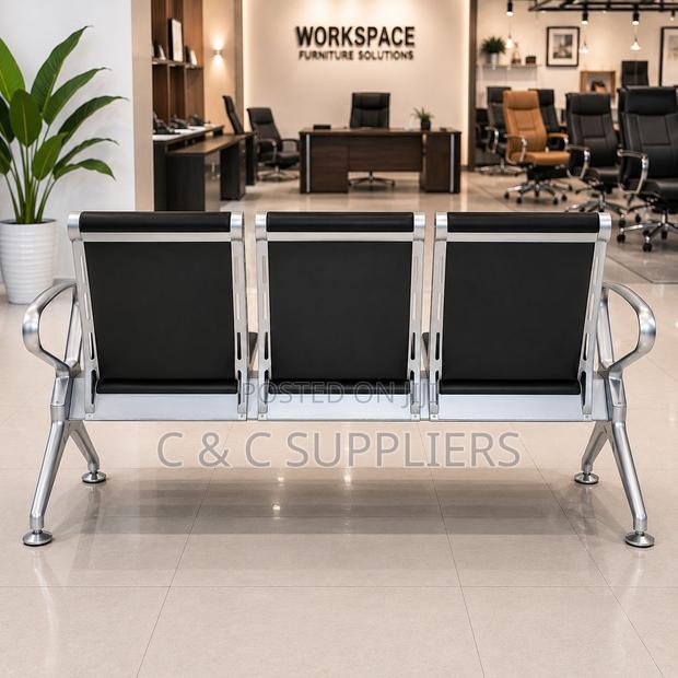 3-Seater Black Padded Waiting Bench - thumbnail 5