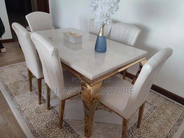 White and Gold Dining Table Set - thumbnail 2