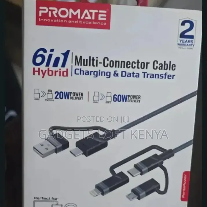 Promate PENTAPOWER 6-in-1 60W Hybrid Multi Connector Cable