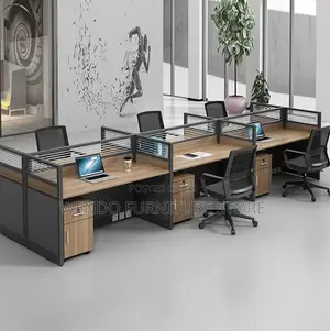 Office Workstation; Six Way Rectangular Shaped Workstation