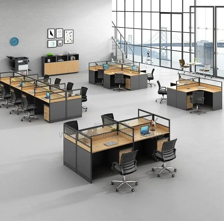 Office Workstation; Six Way Rectangular Shaped Workstation
