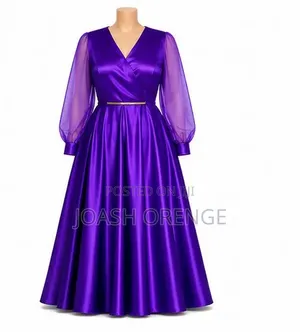 Women's Satin Wrap V_neck Maxi Dress