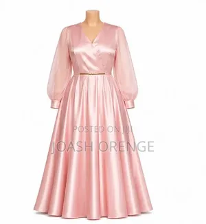 Women's Satin Wrap V_neck Maxi Dress